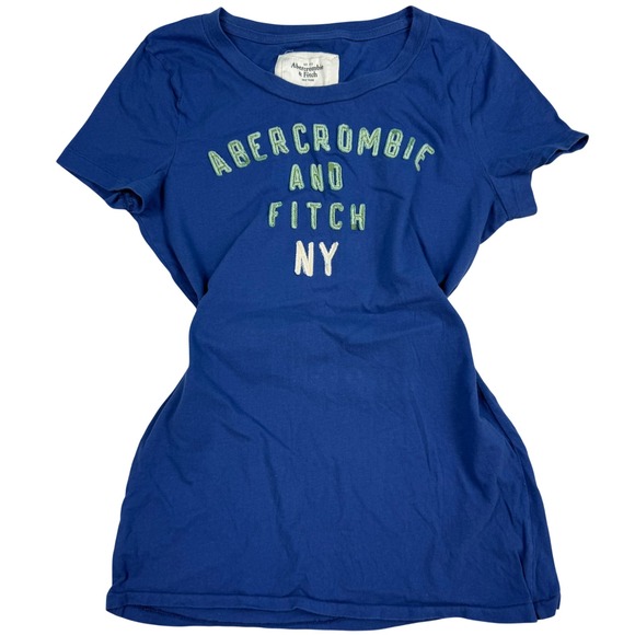 Abercrombie & Fitch Tops - VTG Y2K Abercrombie and Fitch NY Blue Graphic Tee Shirt Puff Print Logo Large